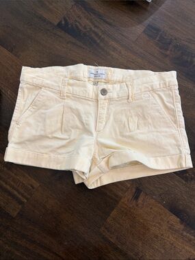 Abercrombie & Fitch Women's Light yellow Cuffed Cotton Shorts - short & low rise